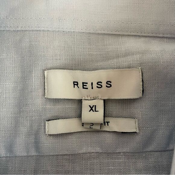 REISS Holiday Slim Fit Linen Button Through Shirt, Light Blue Size, XL NWOT - Picture 6 of 10